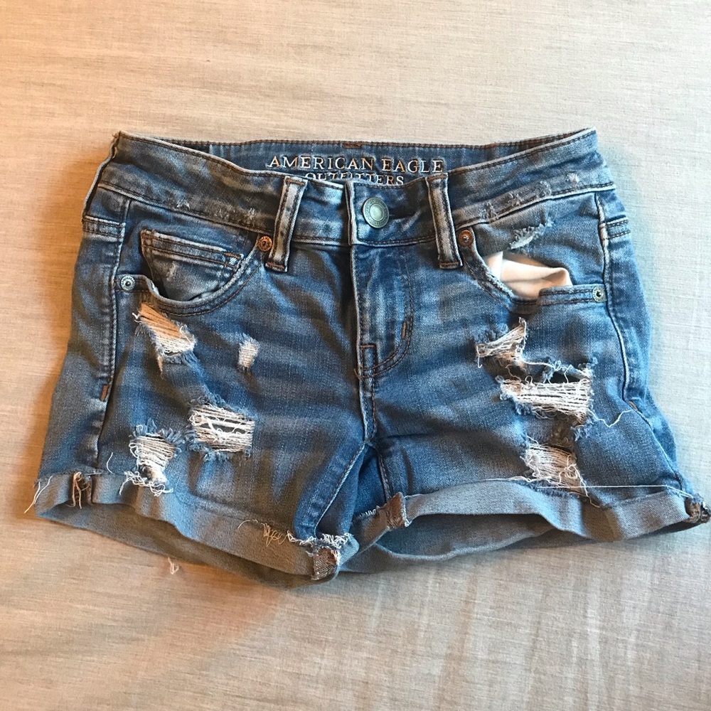 American Eagle Super Low Rise Mid Wash Denim Short